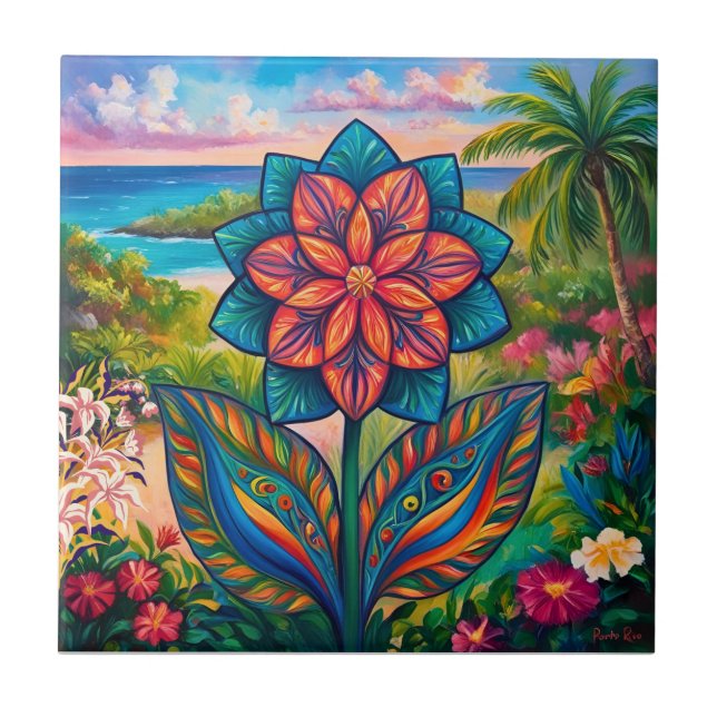 Vibrant Tropical Fantasy Flower i Paradise Kakelplatta (Framsidan)