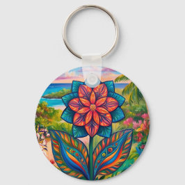 Vibrant Tropical Fantasy Flower i Paradise Nyckelring