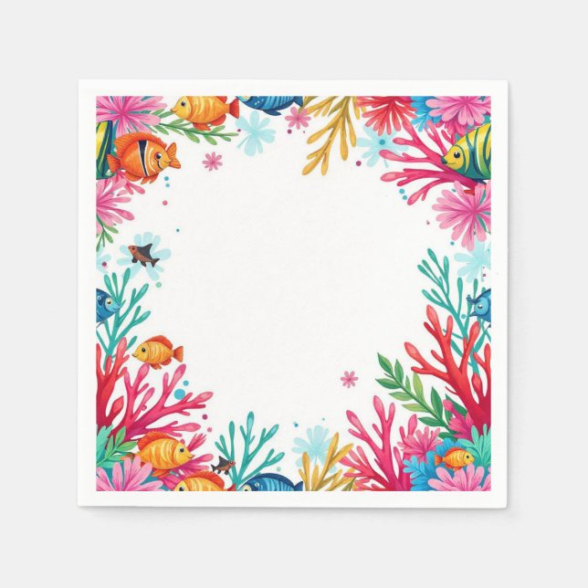 Vibrant Tropical Fish Coral Ocean | Färgämne Pappersservett (Framsidan)