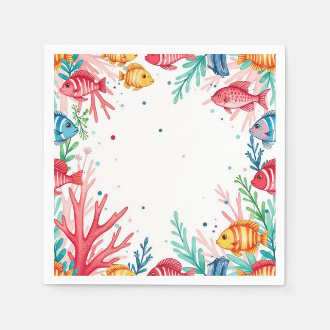 Vibrant Tropical Fish Coral Ocean | Färgämne Pappersservett (Framsidan)