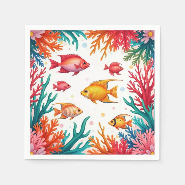 Vibrant Tropical Fish Coral Ocean | Färgämne Pappersservett (Framsidan)