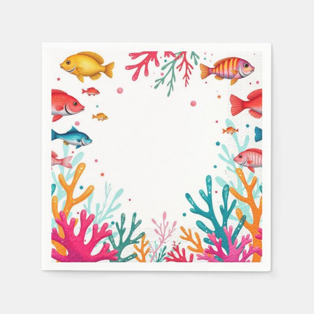 Vibrant Tropical Fish Coral Ocean | Färgämne Pappersservett (Framsidan)