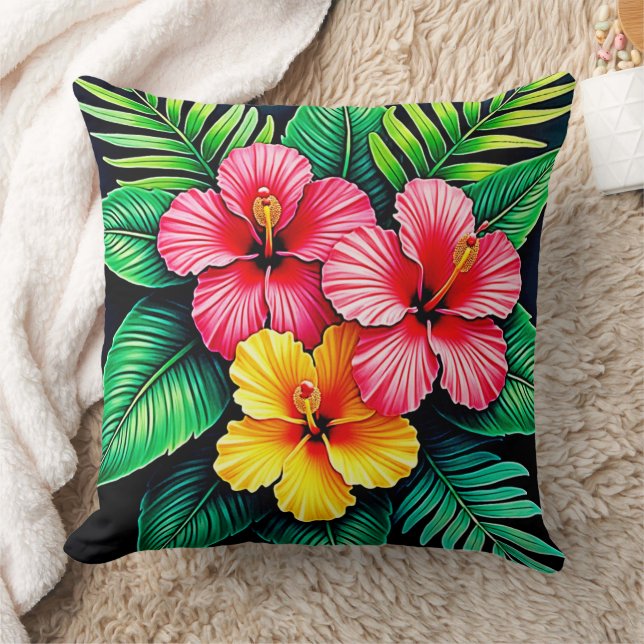 Vibrant Tropical Hibiscus Art Kudde (Filt)