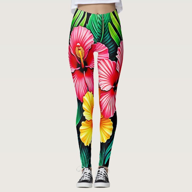 Vibrant Tropical Hibiscus Art Leggings (Framsida)