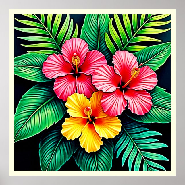 Vibrant Tropical Hibiscus Art Poster (Framsidan)