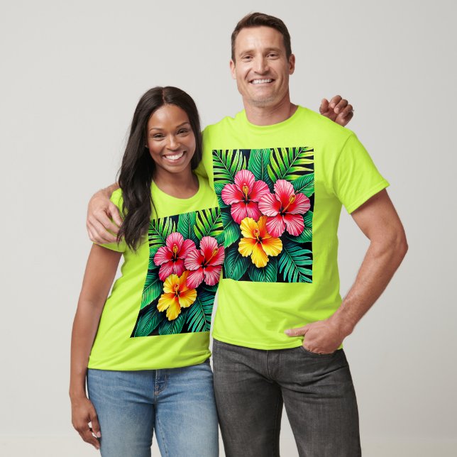Vibrant Tropical Hibiscus Art T Shirt (Unisex)