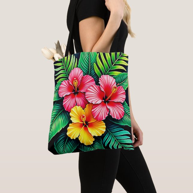 Vibrant Tropical Hibiscus Art Tygkasse (Närbild)