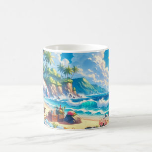 Vibrant Tropical Island Beach Watercolor Kaffemugg