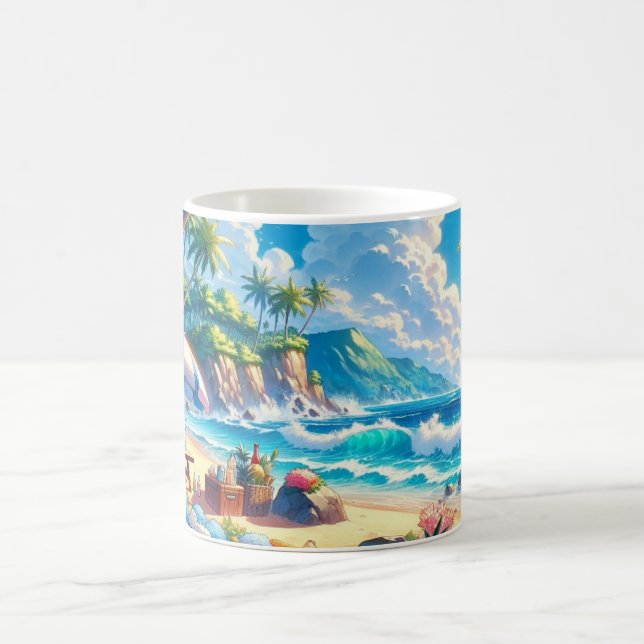 Vibrant Tropical Island Beach Watercolor Kaffemugg (Center)