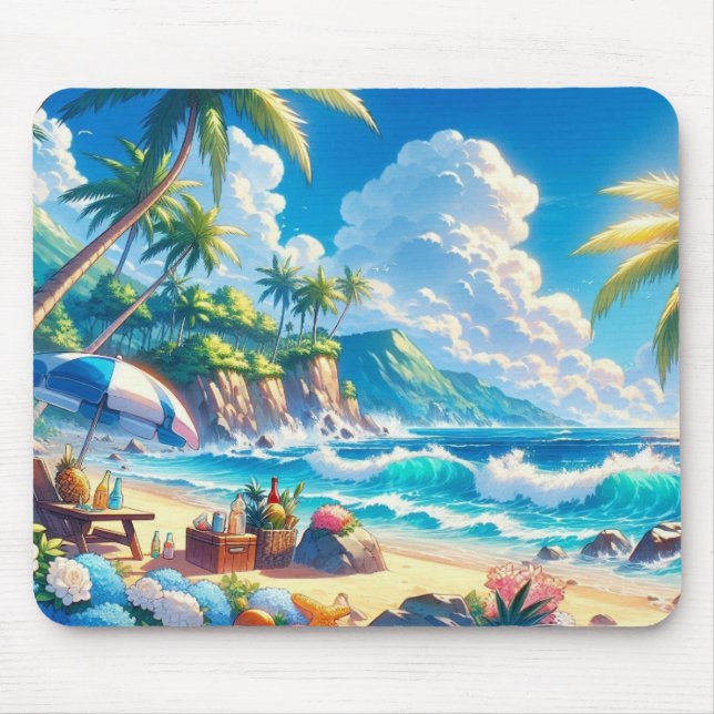 Vibrant Tropical Island Beach Watercolor Musmatta (Framsidan)