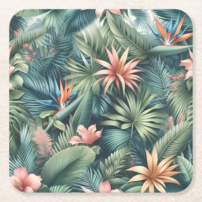 Vibrant Tropical Jungle Mönster Underlägg Papper Kvadrat (Framsidan)