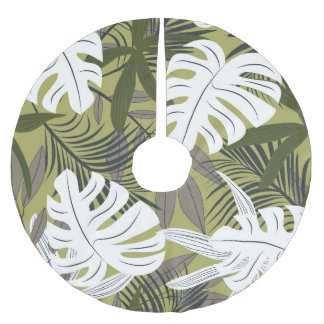 Vibrant Tropical Löv Mönster Julgransmatta Borstad Polyester