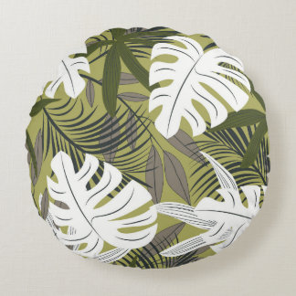 Vibrant Tropical Löv Mönster Rund Kudde
