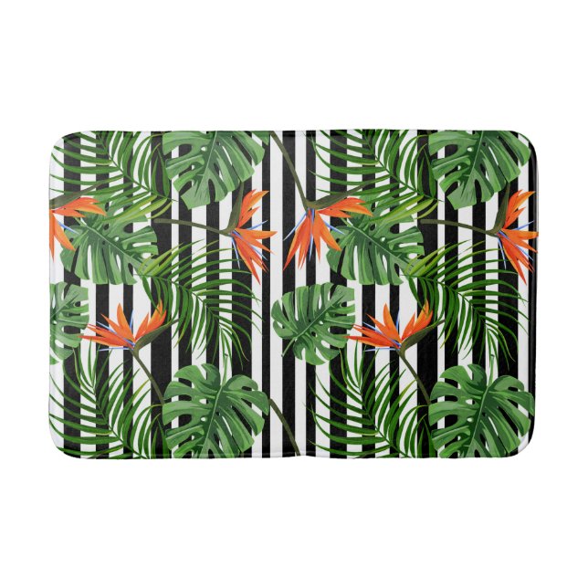Vibrant Tropical Lövs and Flowers Design Badrumsmatta (Framsidan)
