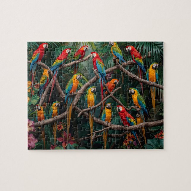 Vibrant Tropical Macaws Jungle Pussel (Horisontell)