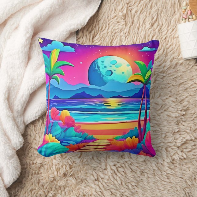 Vibrant Tropical Night Escape Kudde (Filt)