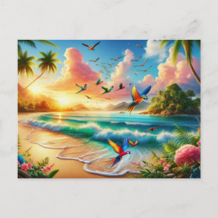 Vibrant Tropical Paradise Painting Vykort