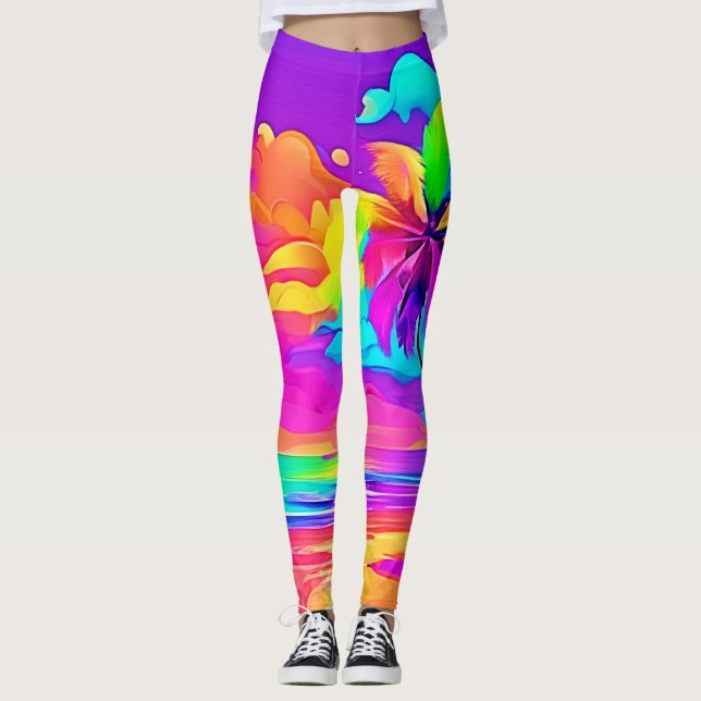 Vibrant Tropical Shore Art Leggings (Framsida)