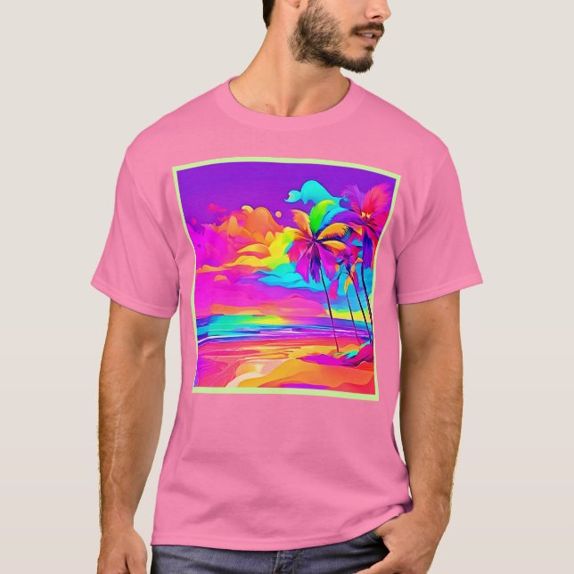 Vibrant Tropical Shore Art T Shirt (Framsida)