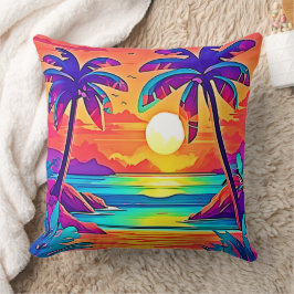 Vibrant Tropical Sunset Art Kudde