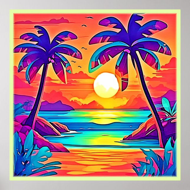 Vibrant Tropical Sunset Art Poster (Framsidan)