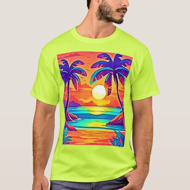 Vibrant Tropical Sunset Art T Shirt (Framsida)