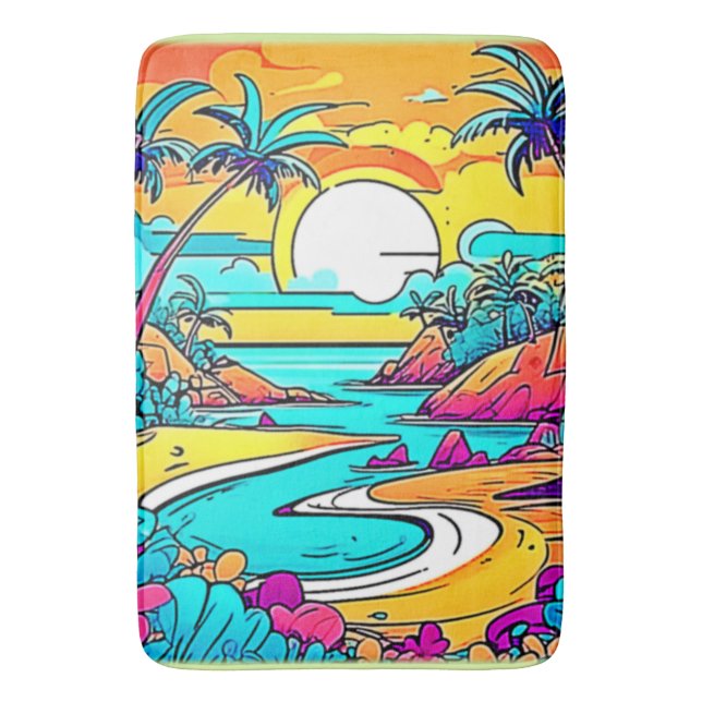 Vibrant Tropical Sunset Beach Badrumsmatta (Framsidan (Vertikal))
