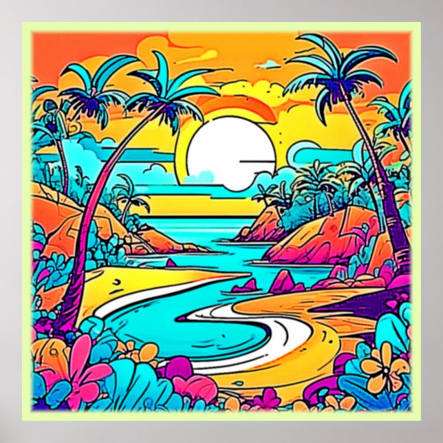 Vibrant Tropical Sunset Beach Poster (Framsidan)
