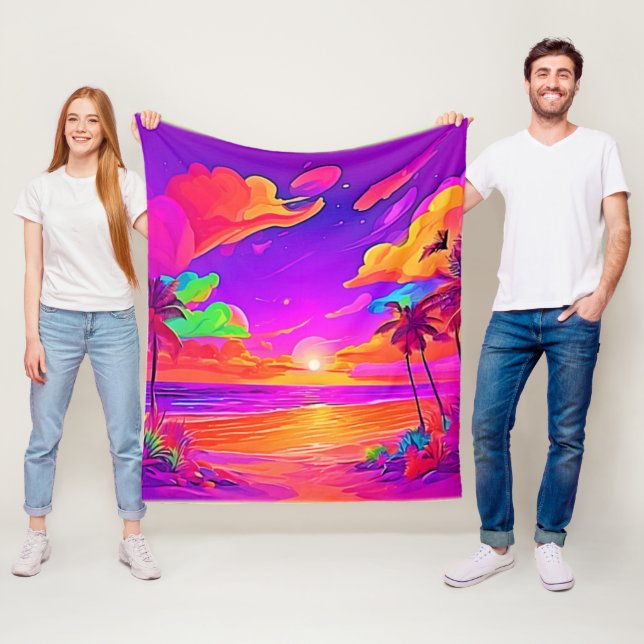 Vibrant Tropical Sunset Fleecefilt (På plats)
