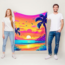 Vibrant Tropical Sunset Fleecefilt