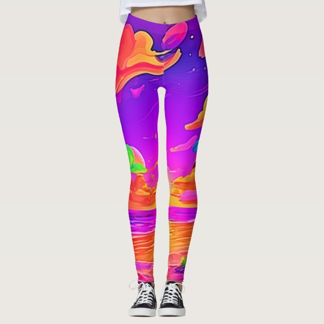 Vibrant Tropical Sunset Leggings (Framsida)