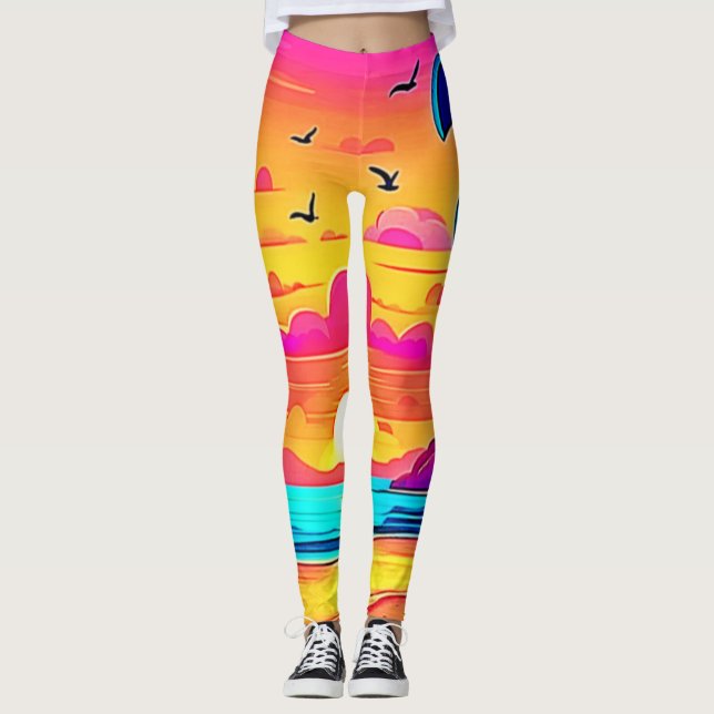 Vibrant Tropical Sunset Leggings (Framsida)