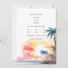 Vibrant Tropical Sunset Ocean Handflatan Foliage B Inbjudningar