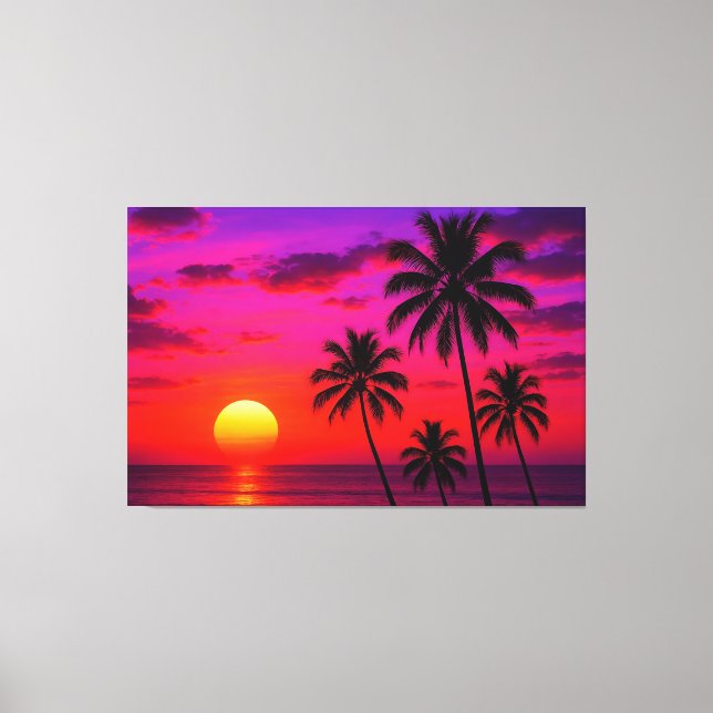 Vibrant Tropical Sunset Palm Trees - Luxury Modern Canvastryck (Framsida)