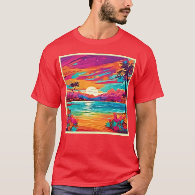 Vibrant Tropical Sunset T Shirt (Framsida)