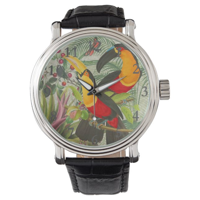 Vibrant Tropical Toucan Birds Art Exotic Jungle Armbandsur (Framsida)