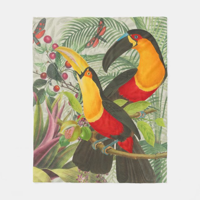 Vibrant Tropical Toucan Birds Art Exotic Jungle Fleecefilt (Framsidan)