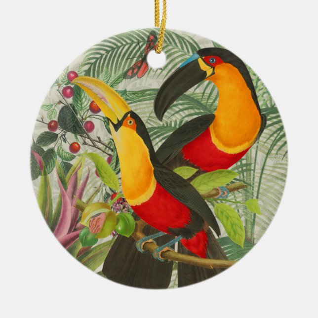 Vibrant Tropical Toucan Birds Art Exotic Jungle Julgransprydnad Keramik (Framsidan)