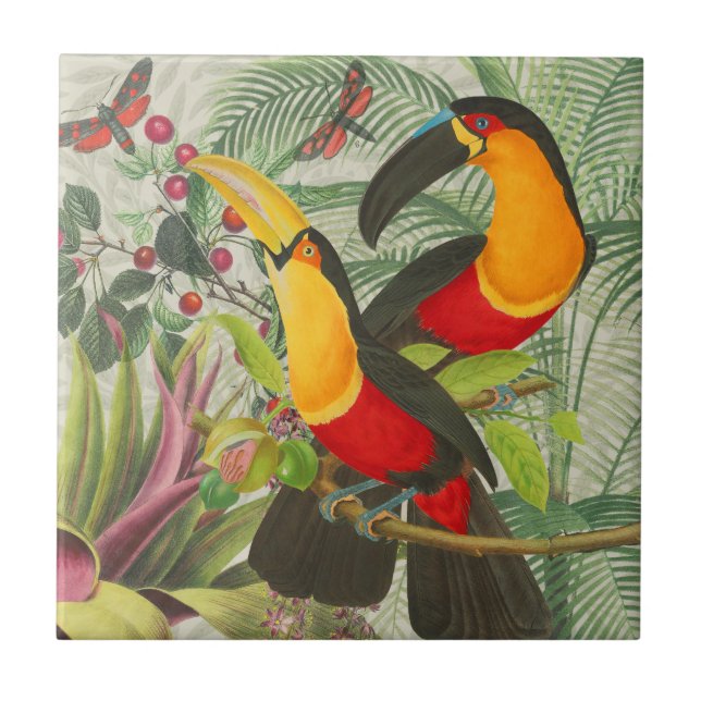 Vibrant Tropical Toucan Birds Art Exotic Jungle Kakelplatta (Framsidan)
