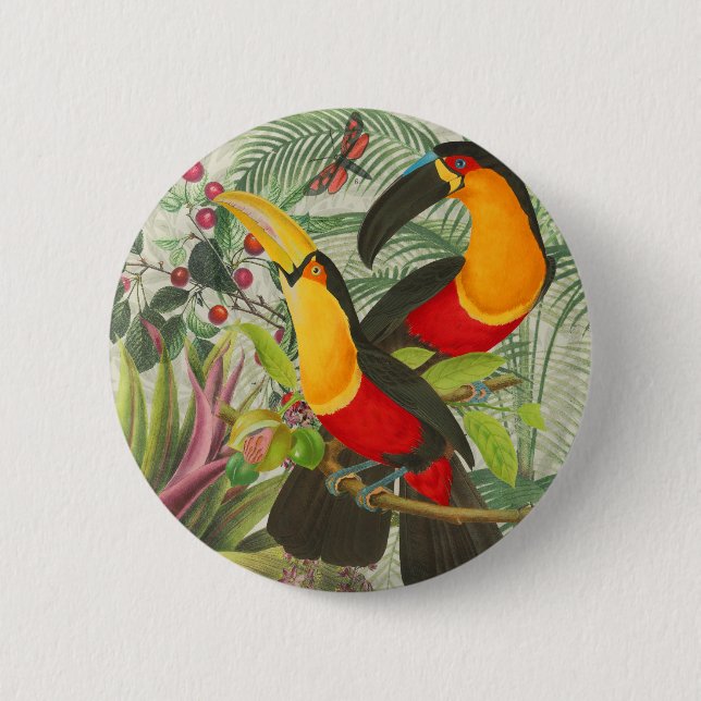 Vibrant Tropical Toucan Birds Art Exotic Jungle Knapp (Framsida)