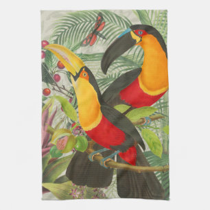Vibrant Tropical Toucan Birds Art Exotic Jungle Kökshandduk