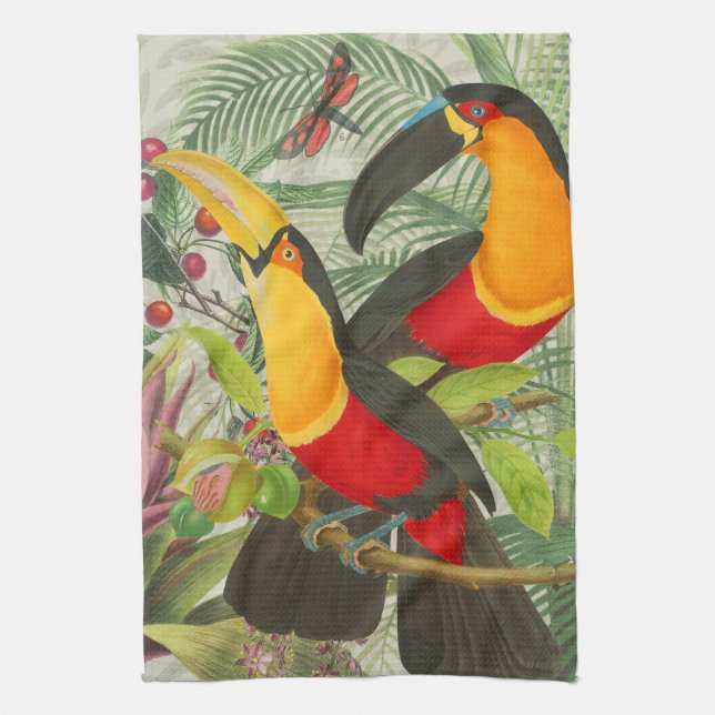 Vibrant Tropical Toucan Birds Art Exotic Jungle Kökshandduk (Vertikal)