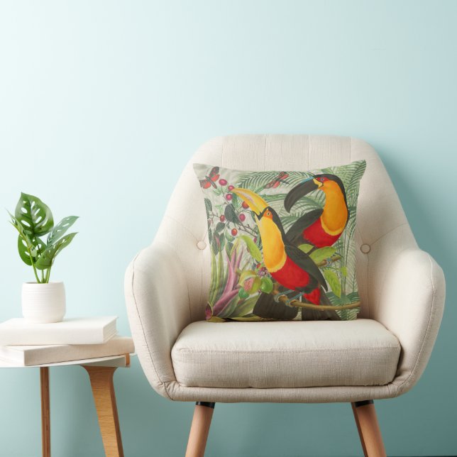 Vibrant Tropical Toucan Birds Art Exotic Jungle Kudde (Stol)