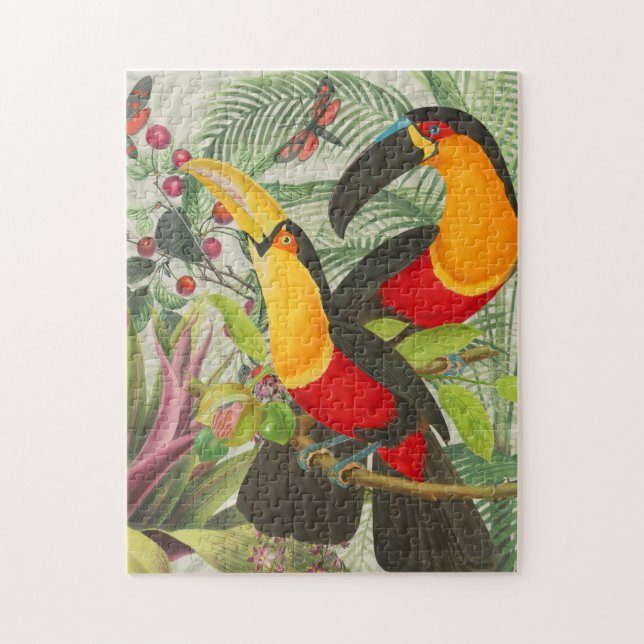 Vibrant Tropical Toucan Birds Art Exotic Jungle Pussel (Vertikal)