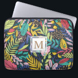 Vibrant tropisk Blommigt | LAPTOP SLEEVE<br><div class="desc">Fjäderfä av tropiska blommor och löv av vild med olika bakgrund och konstnärligt mönster. Monogram finns i sans serif-teckensnitt på dubblans rektangelhållare</div>