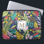 Vibrant tropisk Blommigt | LAPTOP SLEEVE<br><div class="desc">Fjäderfä av tropiska blommor och löv av vild med olika bakgrund och konstnärligt mönster. Monogram finns i sans serif-teckensnitt på dubblans rektangelhållare</div>