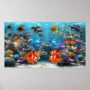 Vibrant Tropiskt Aquarium Poster