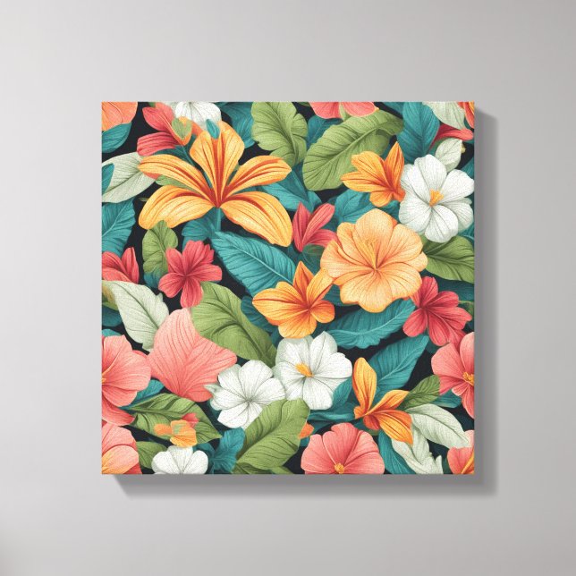 Vibrant Tropiskt paradise Seamless Mönster Canvastryck (Framsida)