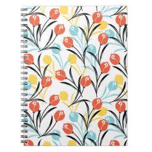 Vibrant Tulip Mönster Blommigt Design på vitt Anteckningsbok