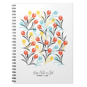 Vibrant Tulip Mönster Blommigt Design på vitt Anteckningsbok